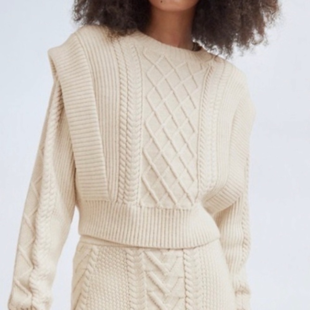 Aritzia Babaton Cream Merino Wool Seek Cable Knit Casual Sweater new Size XS